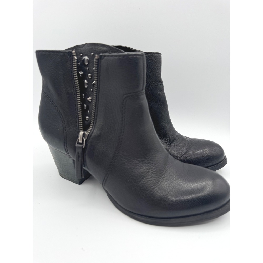 Nine West Vintage America Black Leather Studded Zip Ankle Boots Block Heel 7.5
